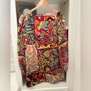 Vintage Single Dress Silk Sz M Pretty! Psychedelic, paisley, long sleeve, Lined